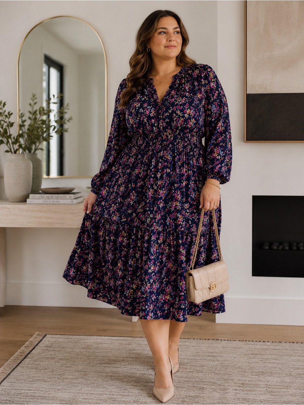 NEW | Chaps x Ralph Lauren | Floral Long Sleeve Midi Dress - Size XXL